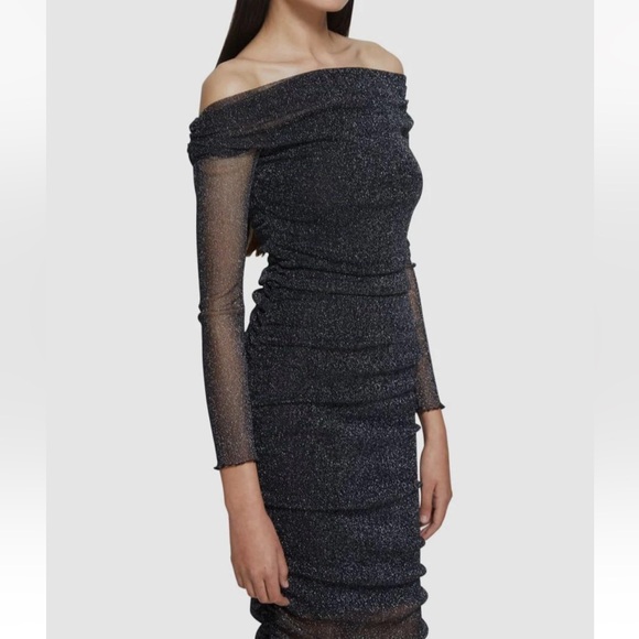 JONATHAN SIMKHAI STANDARD Alyssa Shimmer Tulle Dress NEW Size S Black Metallic - Picture 3 of 16